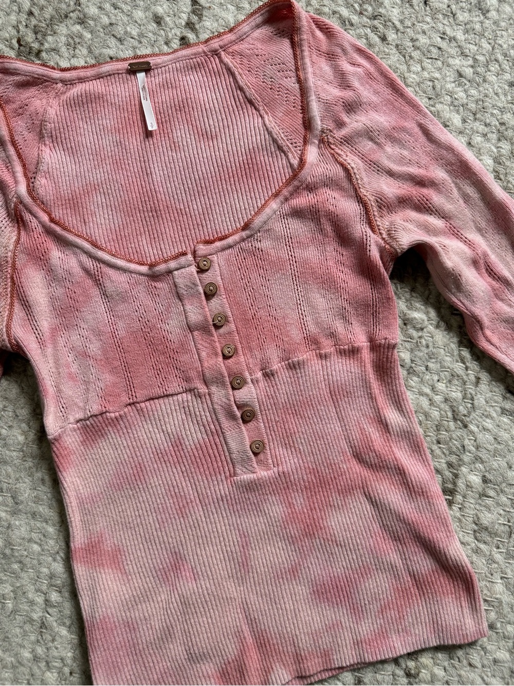 Free People Rose Pink 100% Cotton Cropped Tie Dye Sweater Sz Small